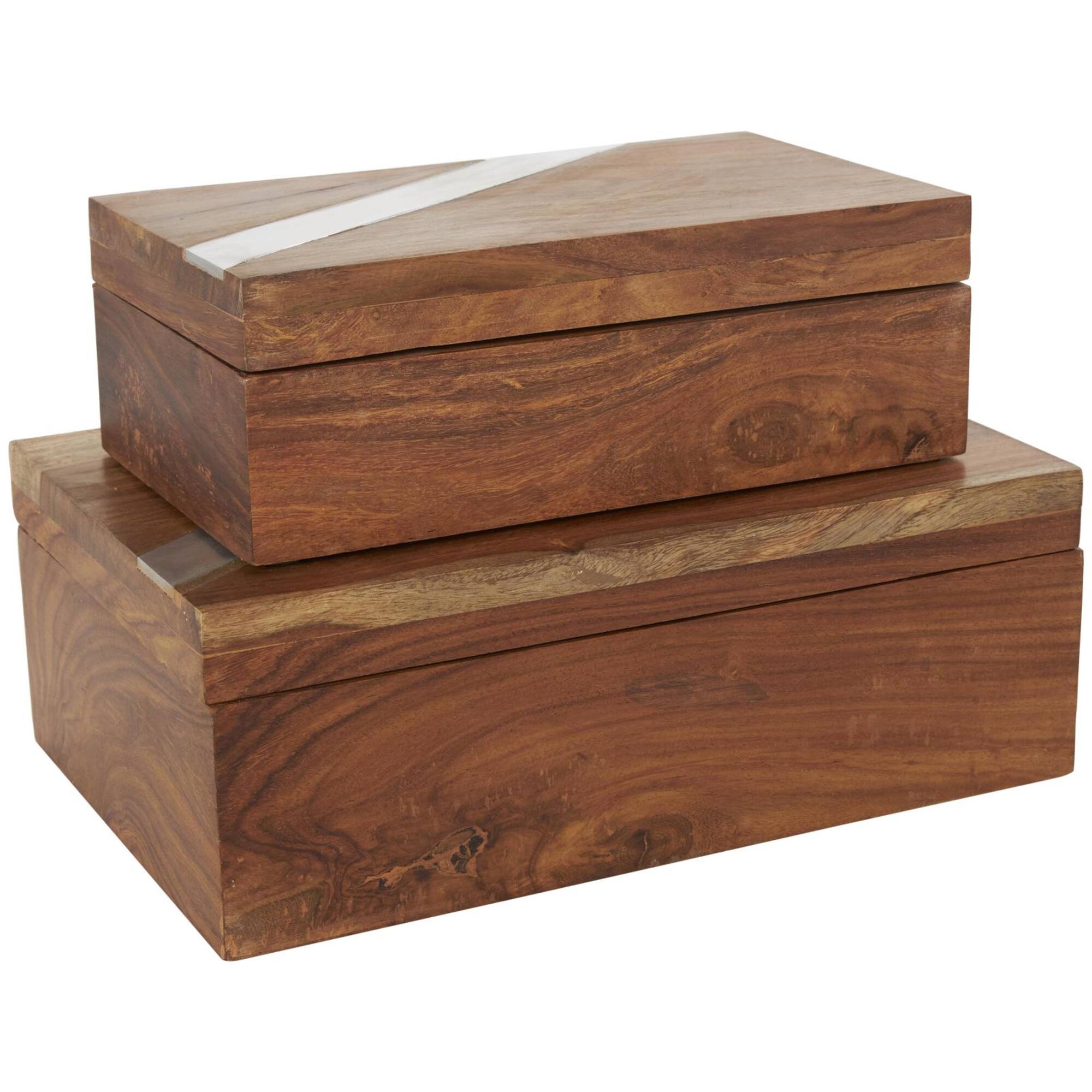 Brown Box Set with Silver Diagonal Stripes